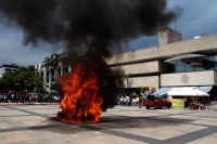 Martes 6 de agosto del 2019. Tuxtla Gutiérrez. Estudiantes normalistas de Chiapas protestan este medio día después d marchar en el poniente de la ciudad.