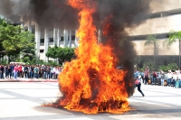 Martes 6 de agosto del 2019. Tuxtla Gutiérrez. Estudiantes normalistas de Chiapas protestan este medio día después d marchar en el poniente de la ciudad.