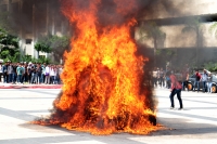 Martes 6 de agosto del 2019. Tuxtla Gutiérrez. Estudiantes normalistas de Chiapas protestan este medio día después d marchar en el poniente de la ciudad.