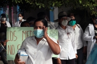 Martes 28 de julio del 2020. Tuxtla Gutiérrez. Esta mañana da inicio la jornada de protestas del Sector Salud con una marcha a favor del médico del ISSTECH preso en días pasados.