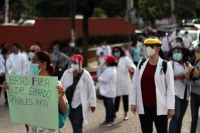 Martes 28 de julio del 2020. Tuxtla Gutiérrez. Esta mañana da inicio la jornada de protestas del Sector Salud con una marcha a favor del médico del ISSTECH preso en días pasados.