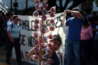 Miércoles 26 de diciembre del 2018. Tuxtla Gutiérrez. Durante la protesta de los normalistas en la Avenida Central este medio dí­a