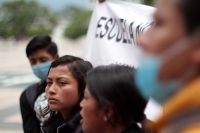 Martes 11 de agosto del 2020. Tuxtla Gutiérrez. Estudiantes de la Escuela Normal Intercultural  Bilingüe Jacinto Canek hablan sobe la cadena de cambios y el sistema de otorgamiento de plazas en el sistema educativo de Chiapas.