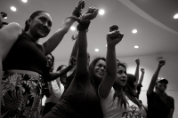 Domingo 3 de marzo del 2019. Tuxtla Gutiérrez. Grupos de mujeres feministas en la sesión extraordinaria del congreso de Chiapas, donde se aprueba por unanimidad los temas referentes a la Guardia Nacional y la penalización de los delitos sexuales-digitales