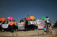 Lunes 3 de agosto del 2020. Tuxtla Gutiérrez. Al inicio de la marcha de padres de niños con cáncer esta mañana en el hospital Pediátrico de Chiapas hacia la Glorieta de la Diana
