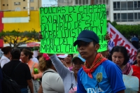 Jueves 5 de octubre del 2017. Tuxtla Gutiérrez. Elementos policiacos protestas este medio dí­a en contra de los diferentes mandos para exigir el pago de las prestaciones propias de su profesión.