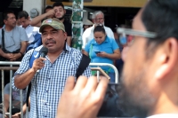 Viernes 12 de julio del 2019. Tuxtla Gutiérrez. Militantes de la CNTE protestan durante el inicio de la reunión del gabinete federal y los gobernadores del sur-sureste para el análisis de la estrategia migratoria en la frontera sur.