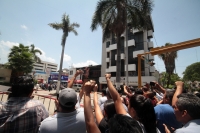 Viernes 12 de julio del 2019. Tuxtla Gutiérrez. Militantes de la CNTE protestan durante el inicio de la reunión del gabinete federal y los gobernadores del sur-sureste para el análisis de la estrategia migratoria en la frontera sur.