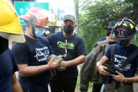 20210705. Tuxtla Gutiérrez. El ejemplar de cocodrilo moreletti es rescatado de un desague en el oriente de la capital del estado de Chiapas.