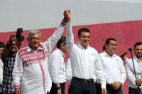Miércoles 27 de junio del 2018. Tuxtla Gutiérrez. Andrés Manuel López Obrador, candidato a la presidencia de México por la coalición Juntos Haremos Historia de Morena, PT y PES acompaña a los candidatos para los cargos de elección popular federal,