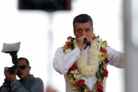 Domingo 8 de julio del 2018. Tuxtla Gutiérrez. Rutilio Escandón Cadenas después de recibir la constancia de mayorí­a de votos como Gobernador Electo del Instituto de Elecciones y Participación Ciudadana dirige su mensaje polí­tico mensaje a los ciudad