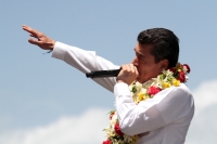 Domingo 8 de julio del 2018. Tuxtla Gutiérrez. Rutilio Escandón Cadenas después de recibir la constancia de mayorí­a de votos como Gobernador Electo del Instituto de Elecciones y Participación Ciudadana dirige su mensaje polí­tico mensaje a los ciudad