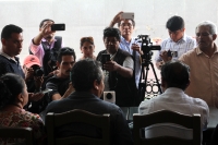 Miércoles 30 de agosto del 2017. Tuxtla Gutiérrez. El Sindicato de Telefonistas y el Frente Unitario durante la conferencia de esta mañana
