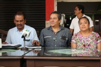 Miércoles 30 de agosto del 2017. Tuxtla Gutiérrez. El Sindicato de Telefonistas y el Frente Unitario durante la conferencia de esta mañana