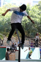 Martes 28 de noviembre del 2017. Tuxtla Gutiérrez. Los jóvenes participan en las categorí­as de Skateboarding que se lleva a cabo dentro de Los Juegos Populares Nacionales esta mañana en Caña Hueca.