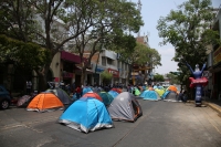 20210429. Tuxtla G. Las carpas del plantón durante la protesta de trabajadores de Tele-bachillerato en Chiapas