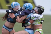 Sábado 15 de junio del 2019. Tuxtla Gutiérrez. El partido entre Chiapas y Monterrey termina con el marcador 18-14 en la liga de Futbol Americano Femenil en la modalidad de Bikini football esta tarde en el estadio Samuel León Brindis.