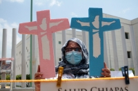 MIércoles 2 de septiembre del 2020. Tuxtla Gutiérrez. Trabajadores de los Hospitales Públicos de Chiapas protestan por el fallecimiento de doctores y enfermeras por la falta de insumos de protección sanitaria durante la pandemia del Covid-19