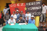Miércoles 20 de Julio. Pobladores de las comunidades de Venustiano Carranza y militantes de la OCEZ hablan sobre el hostigamiento y el peligro de la militarización en las zonas campesinas de la región y exigen que las autoridades gubernamentales cumplan l