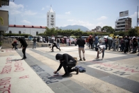 20240806. Tuxtla. Normalistas de la Escuela Rural Mactumatza protestan este medio día en la capital de Chiapas.