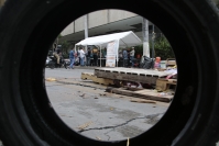 20240612. Tuxtla. Esta mañana los maestros de la CNTE se preparan para levantar el plantón que han mantenido en la Plaza Central de la capital de Chiapas.